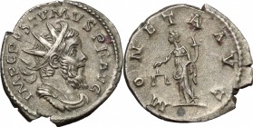 Postumus (259-268). AR Antoninianus, Treveri mint. D/ IMP C POSTVMVS PF AVG. Radiate, draped and cuirassed bust right. R/ MONETA AVG. Moneta standing ...
