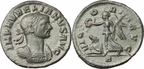 Aurelian (270-275). AE Denarius, circa 274 AD. D/ IMP AVRELIANVS AVG. Laureate, draped and cuirassed bust right. R/ VICTORIA AVG. Victory advacing lef...