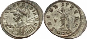 Probus (276-282). BI Antoninianus, Ticinum mint. D/ VIRTVS PROBI AVG. Radiate, helmeted and cuirassed bust left, holding spear and shield. R/ SECVRIT ...