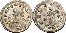 Probus (276-282). BI Antoninianus, Ticinum mint. D/ IMP C PROBVS AVG. Radiate bust left, in imperial mantle, holding eagle-tipped sceptre. R/ SALVS AV...