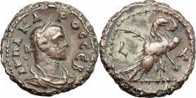 Carus (282-283). BI Tetradrachm, dated RY 1 (282-283 AD). Alexandria mint. D/ Α Κ Μ Α ΚΑΡΟC CΕΒ. Laureate, draped and cuirassed bust right. R/ Eagle s...