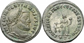 Diocletian (284-305). AE Follis, c. 300-303 AD. D/ IMP C DIOCLETIANVS PF AVG. Laureate head right. R/ SACRA MONET AVGG ET CAESS NOSTR. Moneta standing...