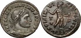 Constantine I (307-337). AE Follis, Arelate mint, 316 AD. D/ IMP CONSTANTINVS PF AVG. Laureate, draped and cuirassed bust right. R/ SOLI INVICTO COMIT...