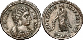 Helena, mother of Constantine I. AE Follis, Siscia mint, 326-328 AD. D/ FL HELENA AVGVSTA. Diademed and draped bust right. R/ SECVRITAS REIPVBLICE. Se...
