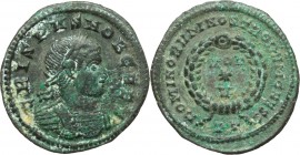 Crispus Caesar (317-326). AE Follis. Ticinum mint, circa 320-321. D/ CRISPVS NOB CAES. Laureate and cuirassed bust right. R/ DOMINOR NOSTROR CAESS. VO...