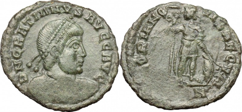 Gratian (367-383). AE 20 mm. Arelate mint. D/ DN GRATIANVS AVGG AVG. Pearl-diade...