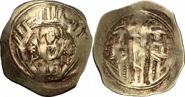 Andronicus II Palaeologus, with Michael IX (1295-1320). AV Hyperpyron Nomisma, Constantinople mint, c. 1303-1320. D/ Half-lenght figure of the Theotok...