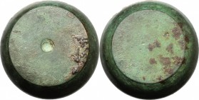 AE Barrel Commercial Weight. Anepigraphic; central hole on top. Cf. Bendall, Weights, pp. 24-6. AE. g. 37.22 mm. 14x21. Green brown patina with reddis...
