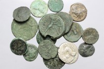Greek Italy. Multiple lot of sixteen (16) unclassified coins, mostly AE of the Greek Italy, including an AR Stater of Tarentum. AE/AR. F:About VF.