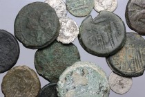 Roman Republic. Multiple lot of fourteen (14) unclassified coins, mostly AE Asses, including four (4) silver pieces. AE/AR. Fair:F.