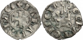 Chiarenza. Mahaut de Hainaut (1316-1318). BI Denier tournois. Malloy 40. BI. g. 0.98 mm. 20.00 VF.