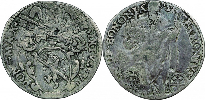 Bologna. Sisto V (1585-1590). Giulio (arm. Caetani). M. 100. Berm. 1364. AG. g. ...
