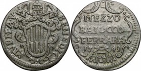 Ferrara. Benedetto XIV (1740-1758). Mezzo baiocco 1745. CNI 27/28. M. 281. Berm. 2823. AE. g. 6.50 mm. 27.00 BB+.