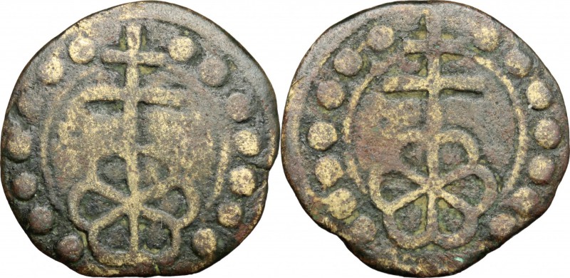 Firenze. Tessera mercantile, seconda metà del XIV sec. D/ Rosa a sei petali sorm...