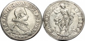 Firenze. Ferdinando II (1621-1670). Piastra 1625/1626 (6 rovesciati). CNI 40. Rav. Mor. 3. Di Giulio 80. AG. g. 32.10 mm. 43.00 RRR. Bel BB.