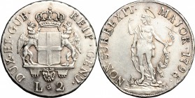 Genova. Dogi Biennali (1528-1797). 2 lire 1796. Mont. 51. MIR 317/4. AG. g. 8.20 mm. 29.00 BB+.