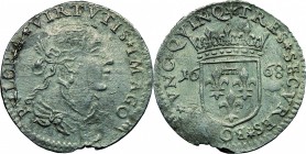 Lucca. Repubblica (1369-1799). Luigino anonimo 1668. Camm. 190. AG. g. 1.82 RR. Marginale difetto da conio. Metallo poroso BB.