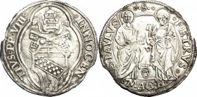 Macerata. Innocenzo VIII (1484-1492). Grosso. M. 34 var I. Berm. 513. CNI 9. AG. g. 3.25 mm. 28.00 RR. BB/BB+.