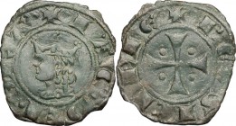 Messina. Giacomo d'Aragona (1285-1296). Denaro. Sp. 18. MIR 182. AE. g. 0.61 mm. 15.00 Bel BB+.