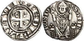 Milano. Prima Repubblica (1250-1310). Ambrosino ridotto. Negrini-Varesi 45. MIR 68. AG. g. 2.06 mm. 20.00 Evidente slittamento di conio al D/ BB.