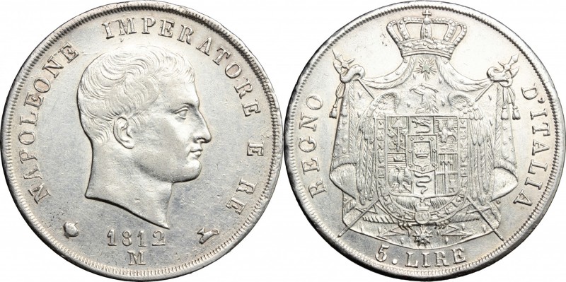 Milano. Napoleone I (1805-1814). 5 lire 1812. Pag. 30. AG. mm. 37.00 SPL.