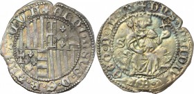 Napoli. Alfonso I d'Aragona (1442-1458). Carlino con sigla S (Francesco Senier Maestro di Zecca 1450-1455). P/R 3e. MIR 54/6. AG. g. 3.55 Lo scudo ha ...