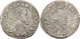 Napoli. Filippo II (1554-1598). Tarì con sigle IBR/VP. P/R 24a MIR 175/1. AG. g. 5.67 mm. 29.00 BB+. Tondello di piacevole larghezza.