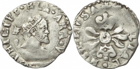 Napoli. Filippo II (1554-1598). Mezzo carlino zanetta sigle IAF/C dietro la testa. P.R. 45. MIR 185/1. AG. g. 1.36 mm. 18.00 Bel BB.