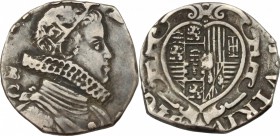 Napoli. Filippo III (1598-1621). Tarì sigle B/C dietro la testa, tosato. P/R 31a. MIR 245/7. AR. g. 3.79 mm. 21.50 R. BB+.