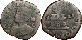 Napoli. Filippo IV (1621-1665). 9 cavalli 1629, sigle M, M C. P/R 83. MIR 263/5. AE. g. 7.88 mm. 27.00 R. qBB.