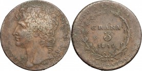 Napoli. Gioacchino Murat (1808-1815). 3 grana 1810. P/R 6. MIR 435. AE. g. 19.20 mm. 34.00 BB.