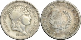 Napoli. Gioacchino Murat (1808-1815). 2 lire 1813. P/R 15. MIR 442. AG. g. 9.69 mm. 27.00 R. Colpetto sul ciglio qBB.