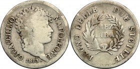 Napoli. Gioacchino Murat (1808-1815). Mezza lira 1813. P/R 18. MIR 444. AG. g. 2.34 mm. 17.50 R. MB+.
