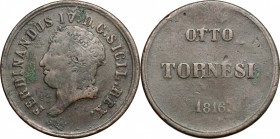Napoli. Ferdinando IV (1815-1816). 8 tornesi 1816. P/R 10. MIR 455. AE. g. 24.86 mm. 35.00 R. qBB.