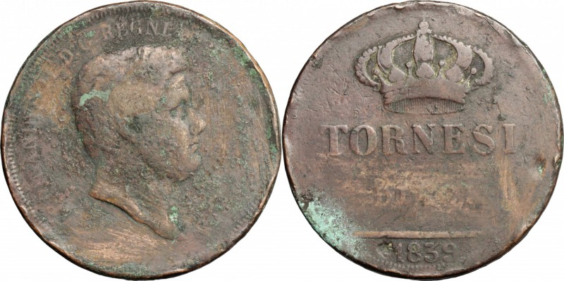 Napoli. Ferdinando II (1830-1859). 10 tornesi 1839. P/R 187. MIR 518/11. AE. g. ...