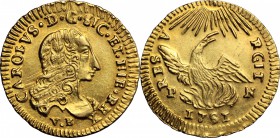 Palermo. Carlo di Borbone (1734-1759). Oncia 1751. Sp. 78/80. MIR 567/3. AU. g. 4.40 mm. 23.00 Graffi al D/. qSPL/SPL.
