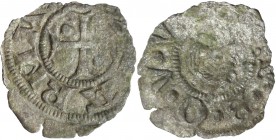 Parma. Simone, Azzo e Guido da Correggio (1341-1344). Denaro imperiale o mezzano piccolo. MIR 914. MI. g. 0.31 mm. 13.00 RRR. MB+/qBB.