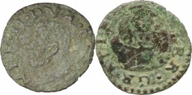Reggio Emilia. Ercole II d'Este (1534-1559). Bagattino con testa a s. e la Vergine che allatta il Bambino. MIR 1333. AE. g. 0.85 mm. 16.00 BB.