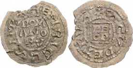 Roma. Leone VII (936-939), con Alberico. Denaro antiquiore. Cfr. Fusconi 42. AR. g. 0.92 mm. 23.00 RR. Mancanza marginale del tondello. Forellini. qBB...