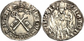 Roma. Gregorio XII (1406-1415). Grosso. Berm. 253. AG. g. 2.50 RR. Graffietto al D/ BB+.
