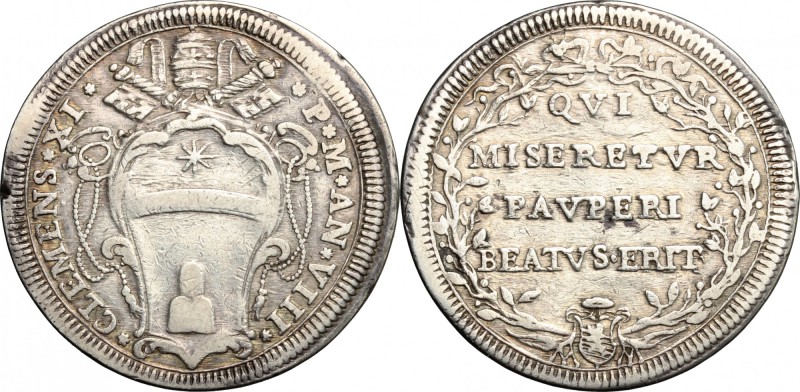 Roma. Clemente XI (1700-1721). Testone A. VIII. Berm. 2404. AG. g. 8.94 mm. 32.0...