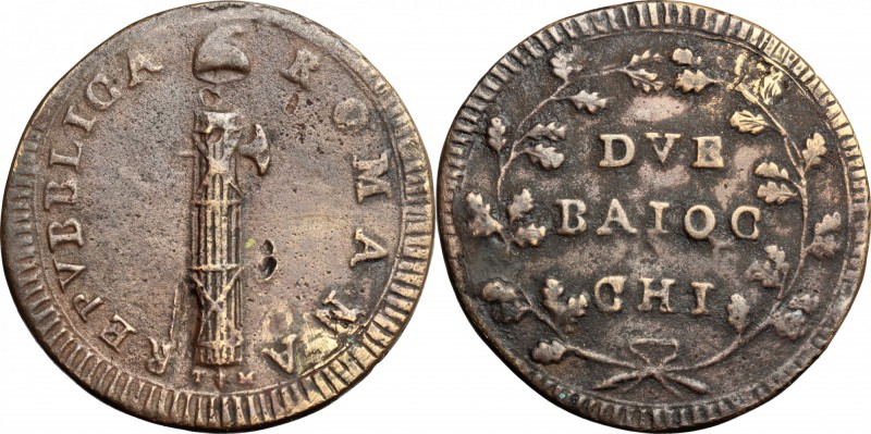 Roma. Prima Repubblica Romana (1798-1799). 2 baiocchi 8° tipo (Gig. 12a). Gig. 1...