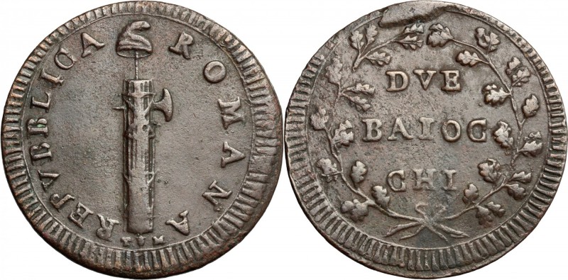 Roma. Prima Repubblica Romana (1798-1799). 2 baiocchi 8° tipo (Gig. 12a). Gig. 1...