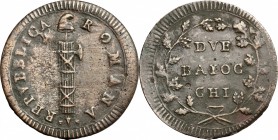 Roma. Prima Repubblica Romana (1798-1799). 2 baiocchi 8° tipo (Gig. 12a). Gig. 12a. Bruni 8 var. foglie sui rami. AE. mm. 36.00 RRR. Estremamente rara...
