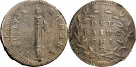 Roma. Prima Repubblica Romana (1798-1799). 2 baiocchi 14° tipo (Gig. 17e). Gig. 17e. Bruni 28. AE. mm. 36.00 RRR. Rara. Bel BB.