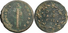Roma. Prima Repubblica Romana (1798-1799). 2 baiocchi 14° tipo (Gig. 18f). Gig. 18f. Bruni 31. AE. mm. 37.00 R. Rara. Il Muntoni la attribuisce alla z...
