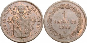 Roma. Pio IX (1846-1878). Baiocco 1850. Pag. 503a. CU. mm. 30.00 Rame rosso SPL.