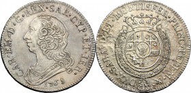 Regno di Sardegna. Carlo Emanuele III (1730-1773). Mezzo scudo 1765. Mont.183. AG. g. 16.78 R. Difetti da conio al R/. SPL.