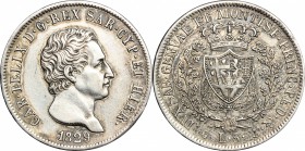 Regno di Sardegna. Carlo Felice (1821-1831). 5 lire 1829, Genova. Pag. 76. Mont. 68. AG. mm. 37.00 BB+/qSPL.