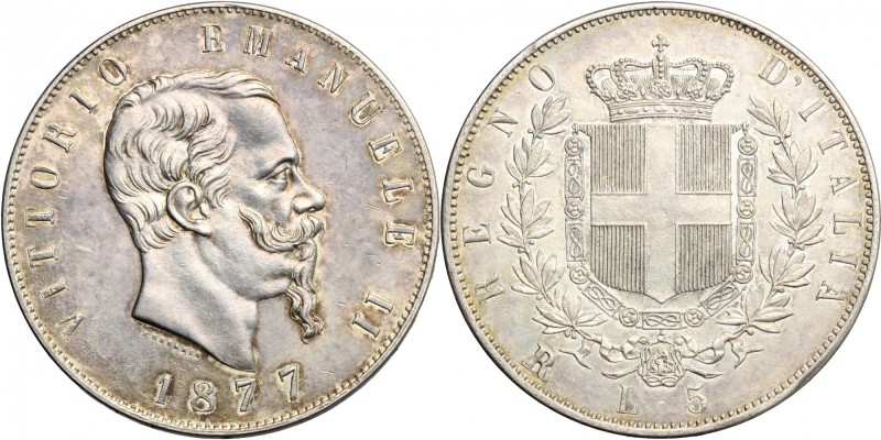 Regno di Italia. Vittorio Emanuele II (1861-1878). 5 lire 1877 Roma. Pag. 502. M...